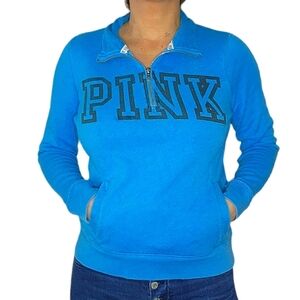Pink by VS Quarter Zip Pullover Sweater Size Small Blue Long Sleeve